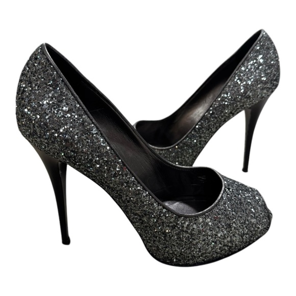 Giuseppe Zanotti Glam Glitter Peep-Toe Heels | Size 38 / US 7.5 - Picture 1 of 7